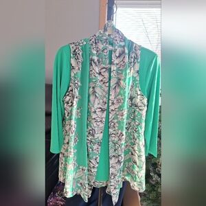 Susan Graver Chiffon Vest Floral And Knit Top Set